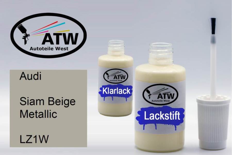 Audi, Siam Beige Metallic, LZ1W: 20ml Lackstift + 20ml Klarlack - Set, von ATW Autoteile West.